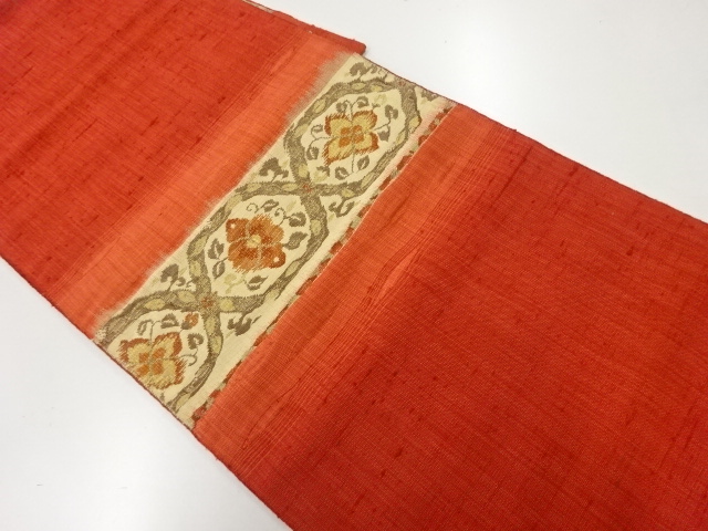 JAPANESE NAGOYA OBI / TSUMUGI / WOVEN FLOWER ARABESQUE